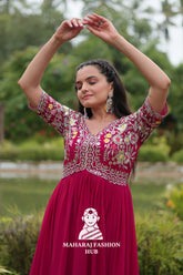 Half Sleeve Faux Blooming Fabric Gown with Luxe Finish